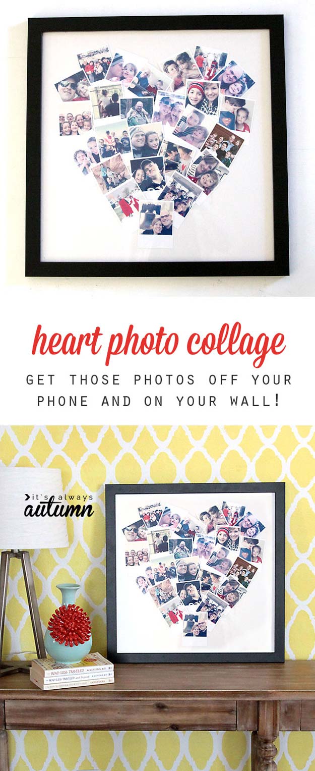 Cool DIY Photo Projects and Craft Ideas for Photos - Heart Photo Display - Easy Ideas for Wall Art, Collage and DIY Gifts for Friends. Wood, Cardboard, Canvas, Instagram Art and Frames. Creative Birthday Ideas and Home Decor for Adults, Teens and Tweens
